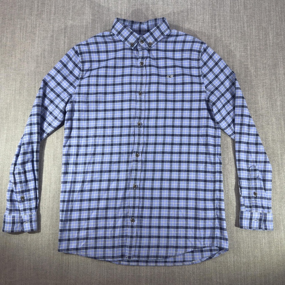Vineyard Vines Whale Shirt Mens XL Blue Plaid Long Sleeve Button Down Stretch